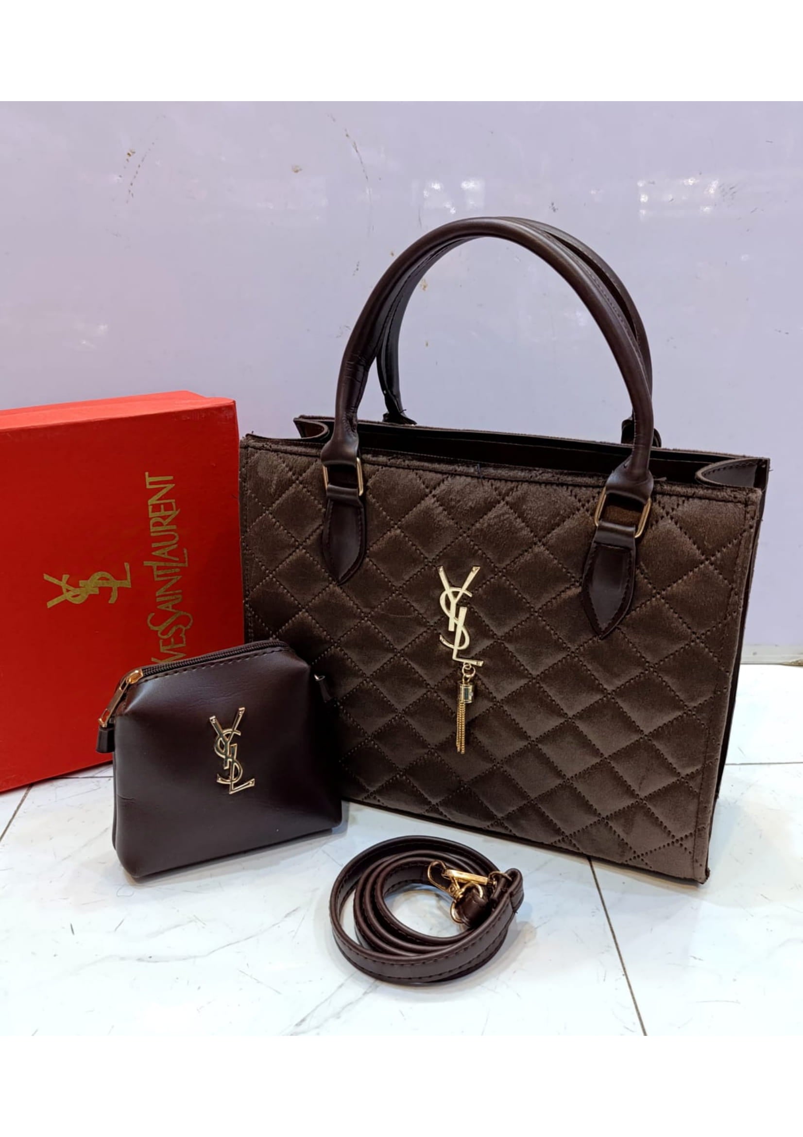 Branded Louis Vuitton Design Brown Tote Hand Bag With Pouch