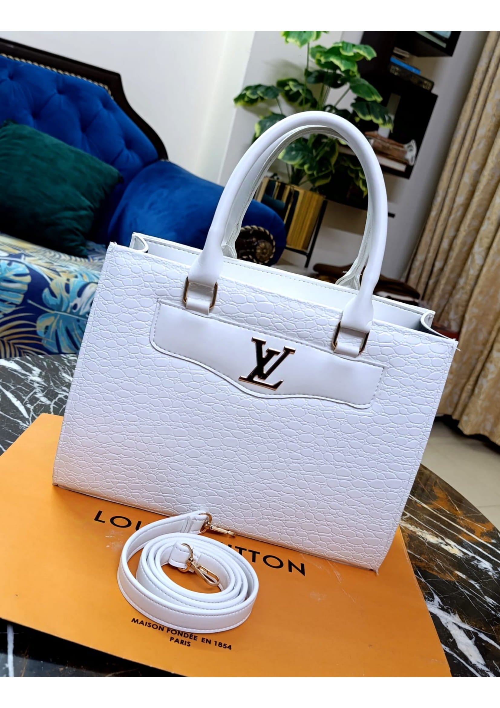 Branded Louis Vuitton White Tote Hand Bag
