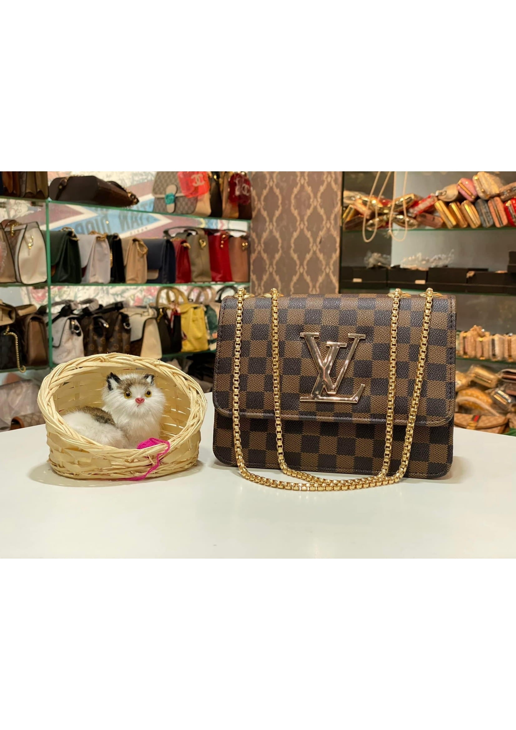 Premium LV Checkered Brown Crossbody Bag