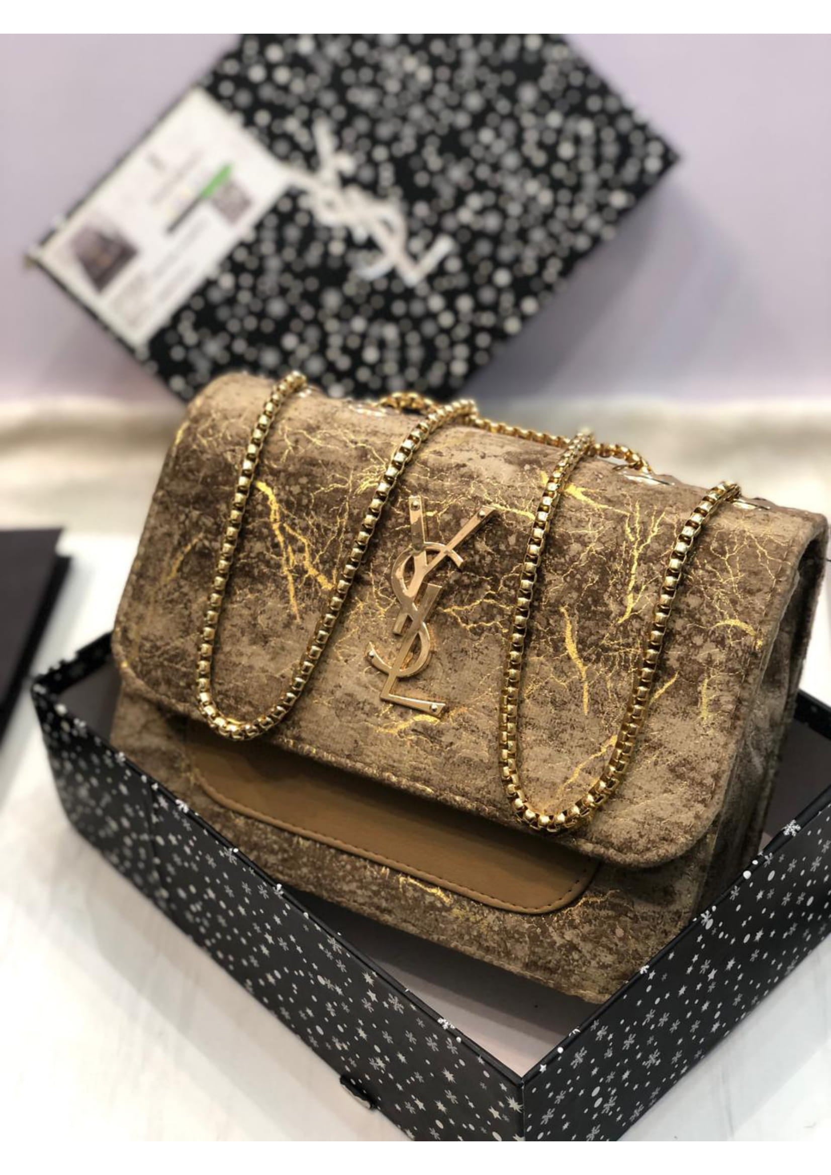 Premium YSL Stylish Gold Crossbody Bag