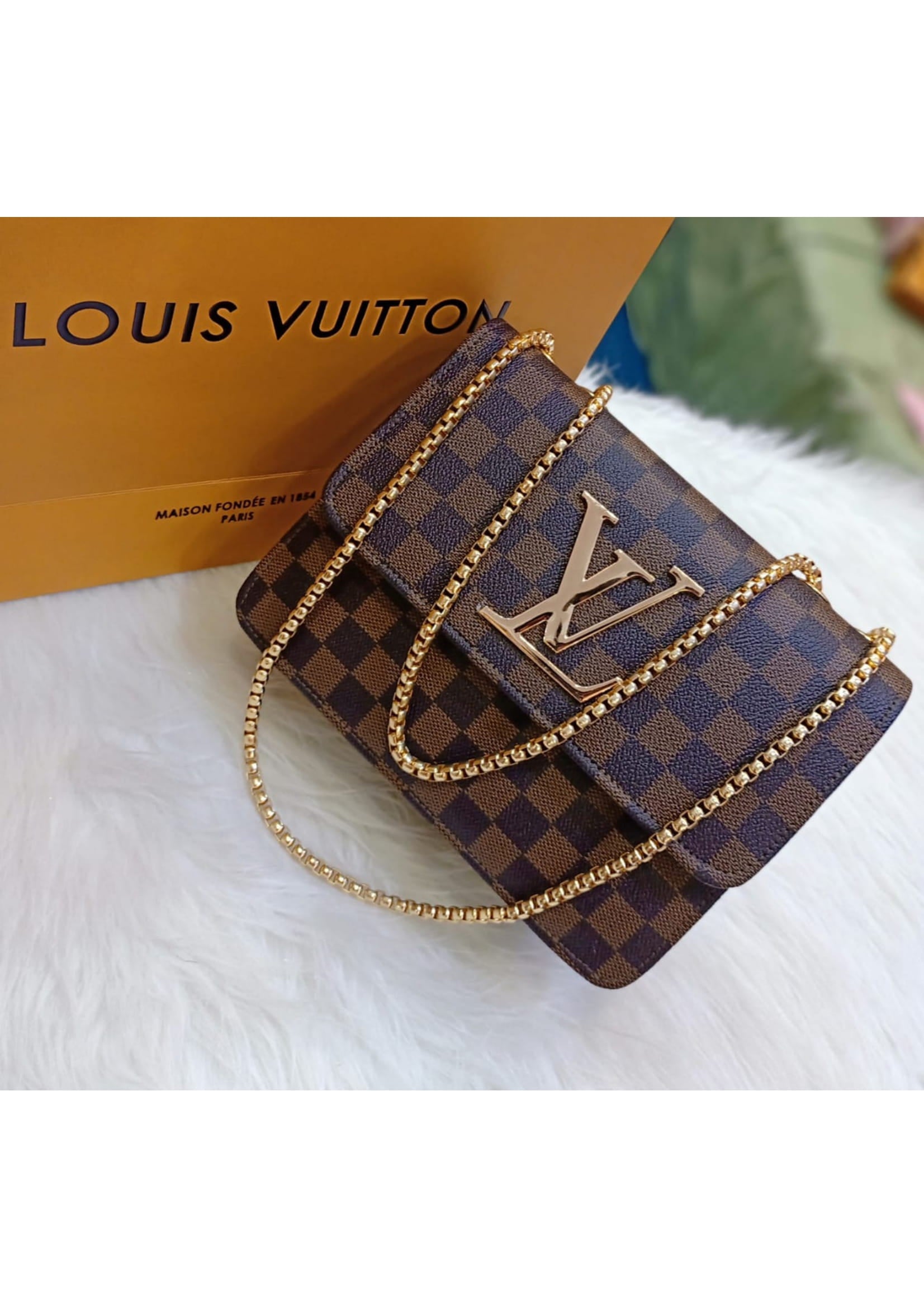 Premium LV Stylish Brow Checkered Crossbody Bag