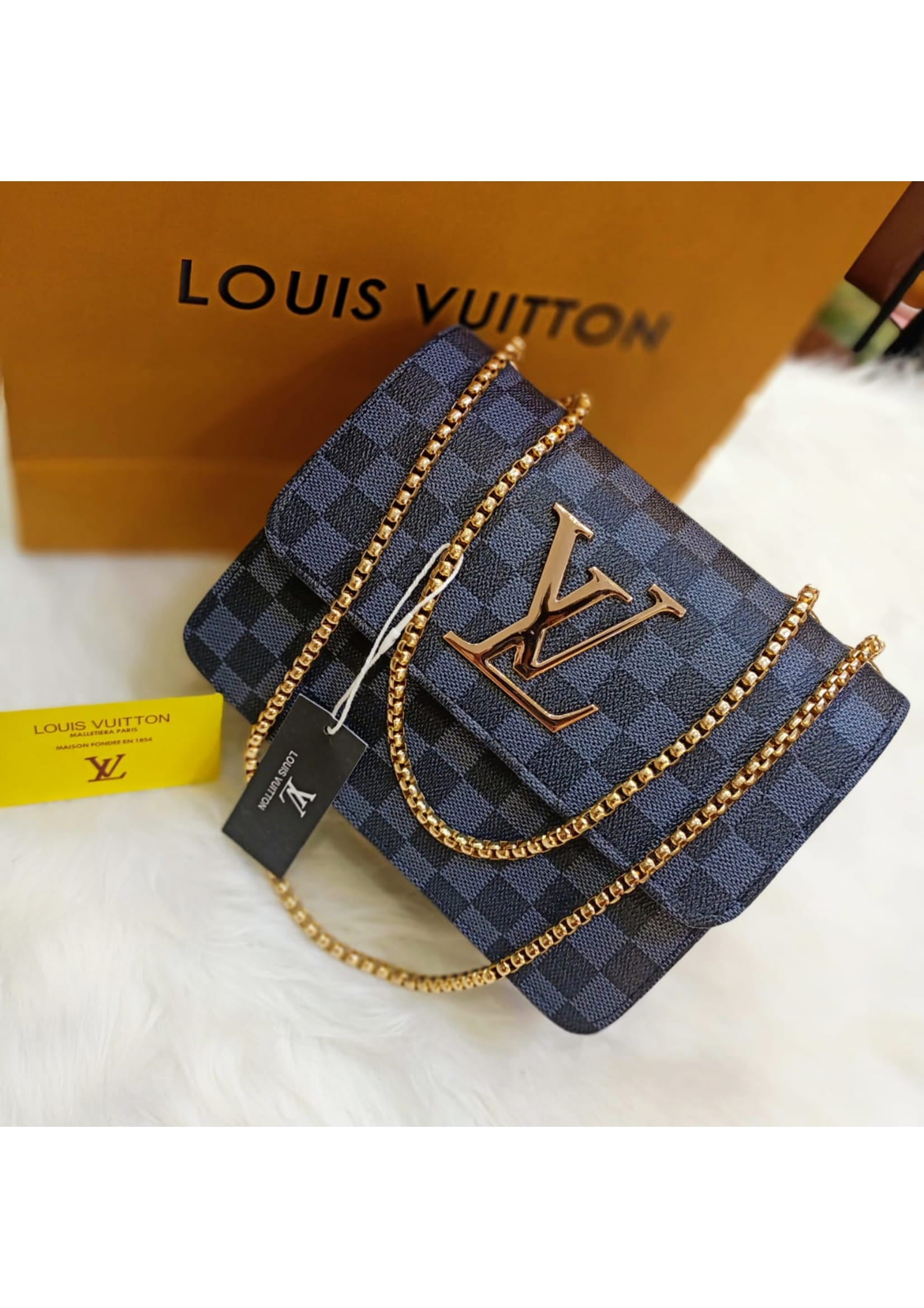 Premium LV Stylish Blue Checkered Crossbody Bag