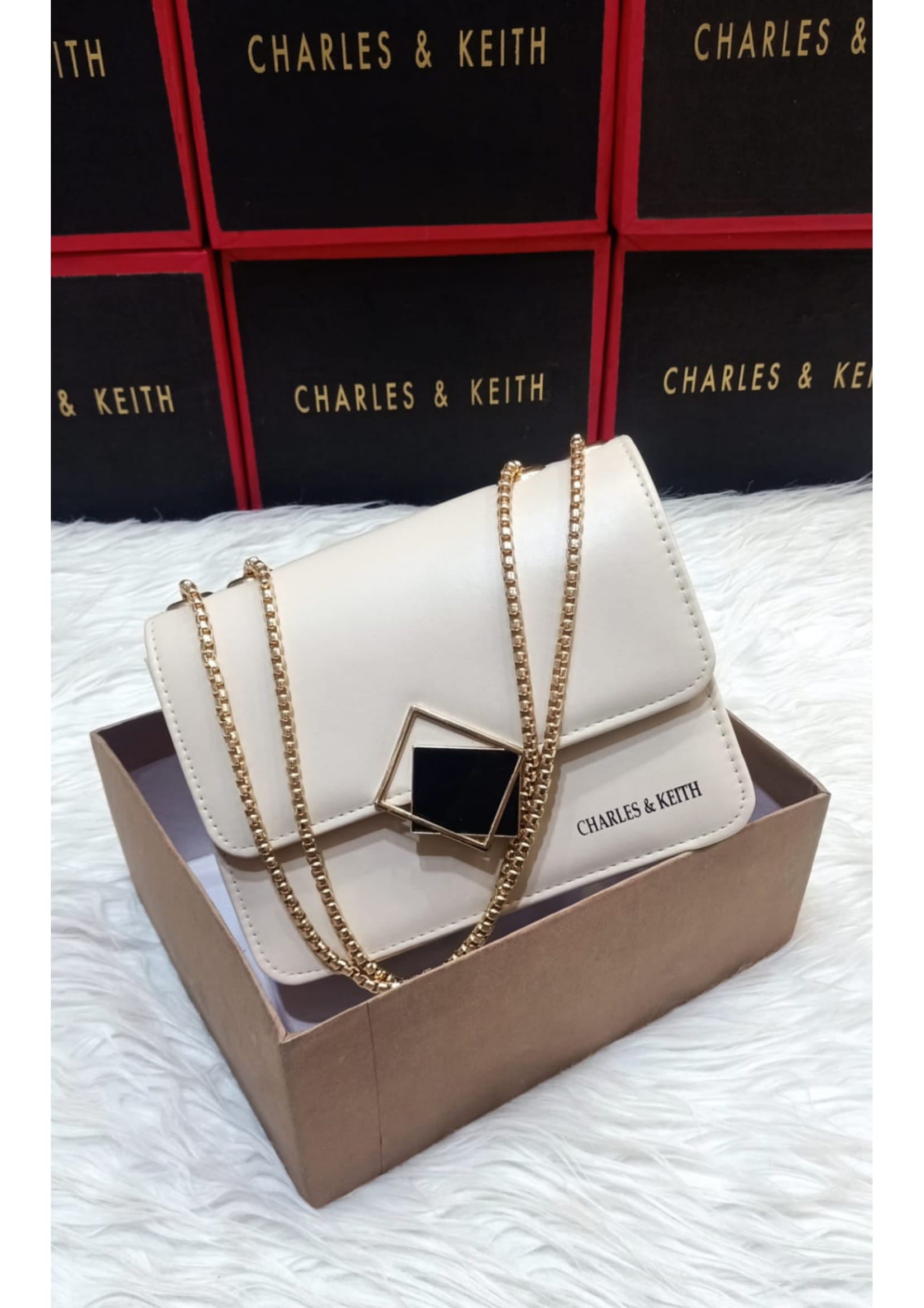Premium Charles & Keith Stylish White Crossbody Bag