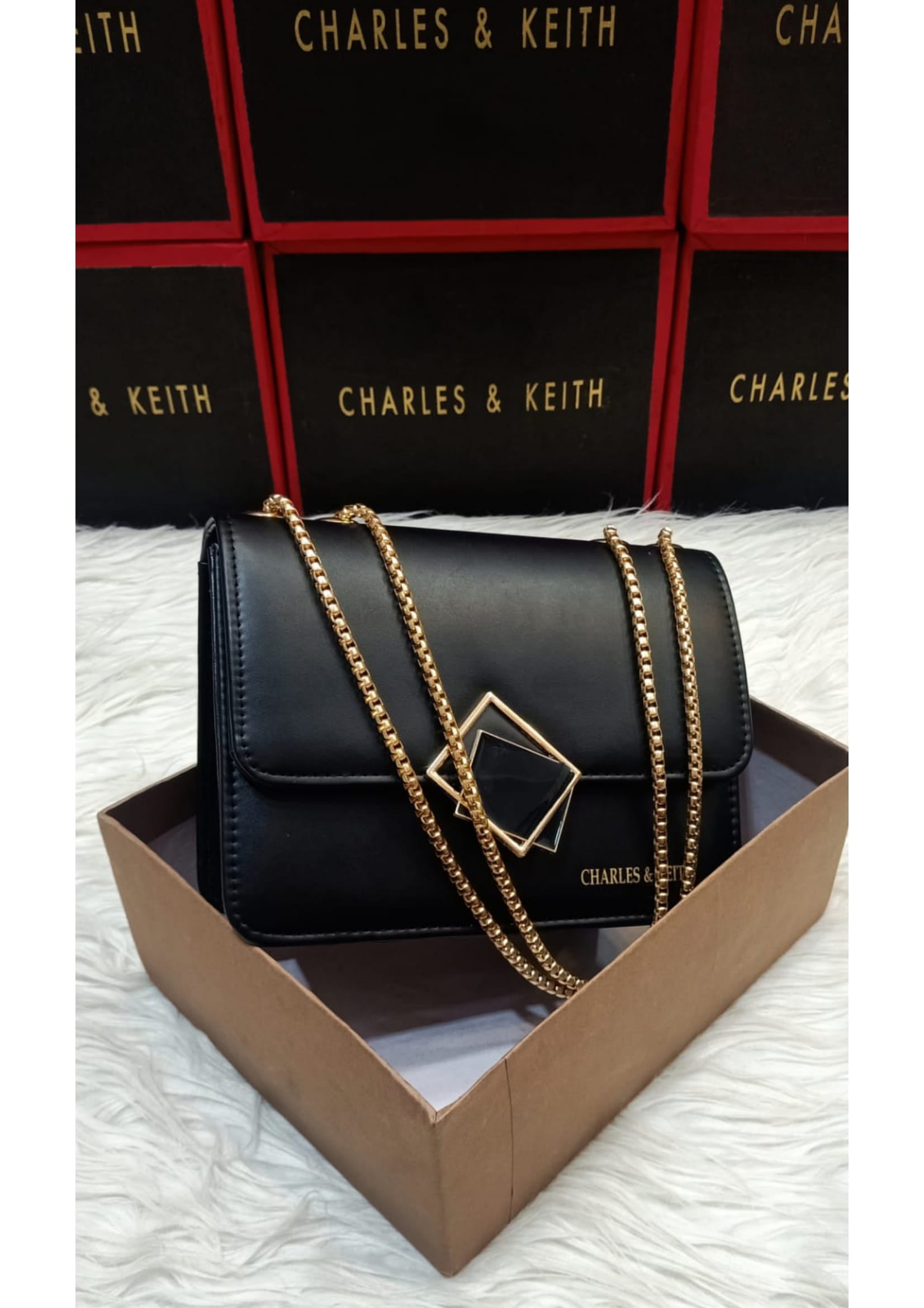 Premium Charles & Keith Stylish Black Crossbody Bag