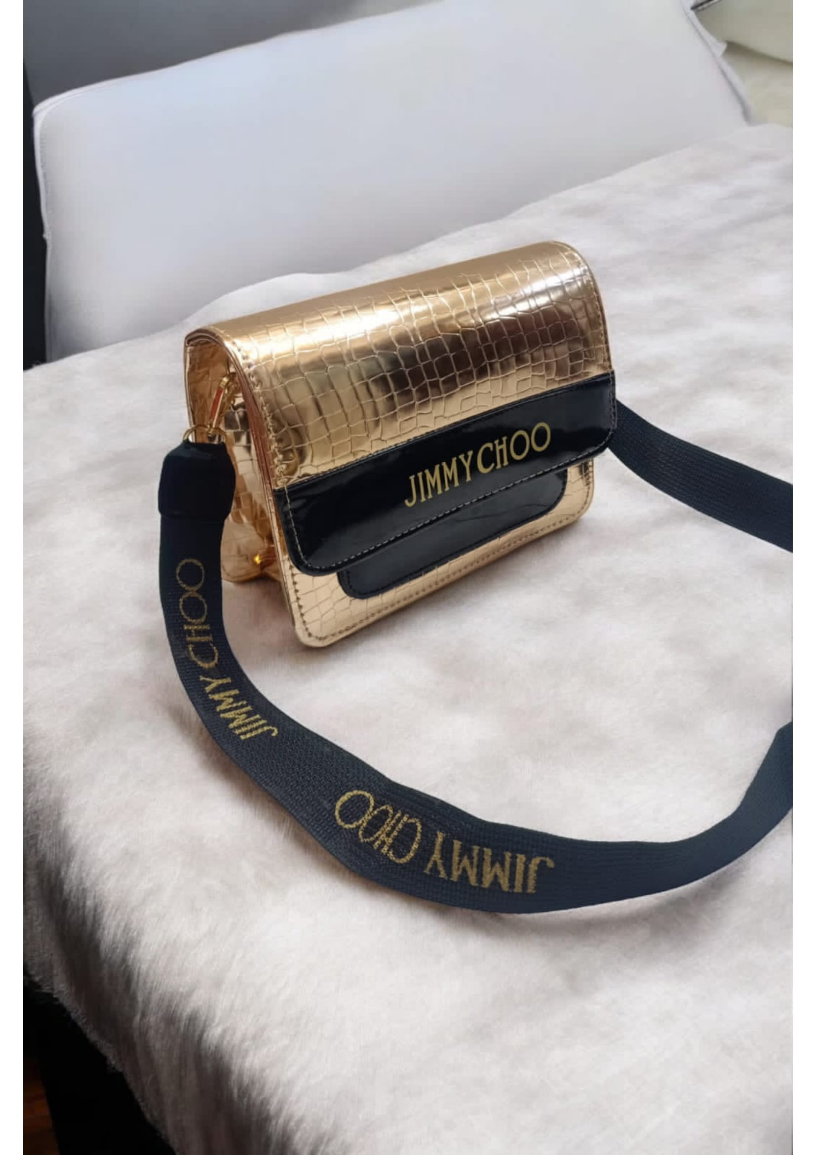 Premium Jimmy Choo Gold Black Crossbody Bag