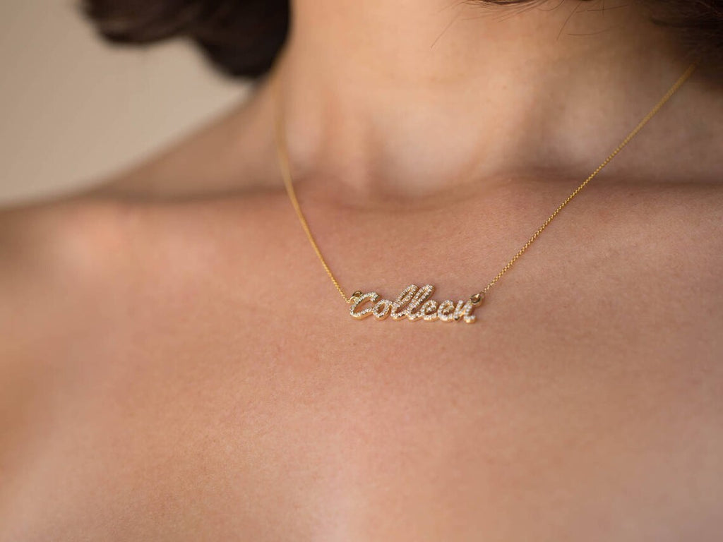 Moissanite Diamond Name Necklace, Personalized Name Necklace, Solid 14 Carat Gold