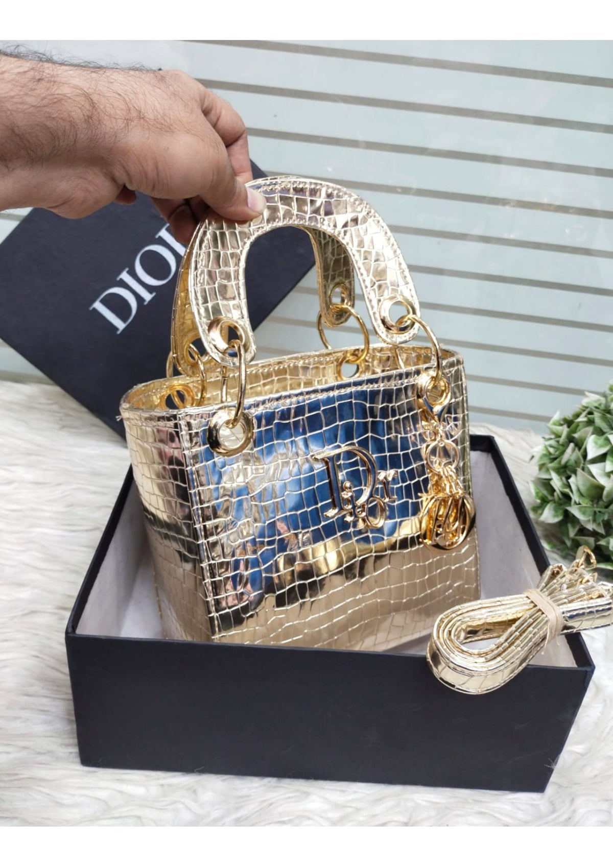Premium DIOR Stylish Gold Hand Bag